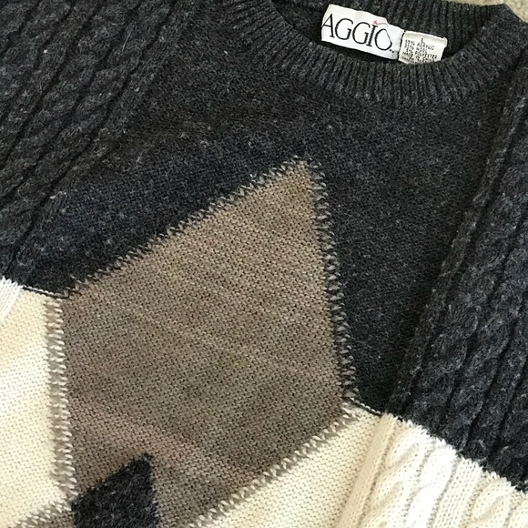 Aggio - Wool Blend Geometric Sweater, Size Large - Picture 2 of 4